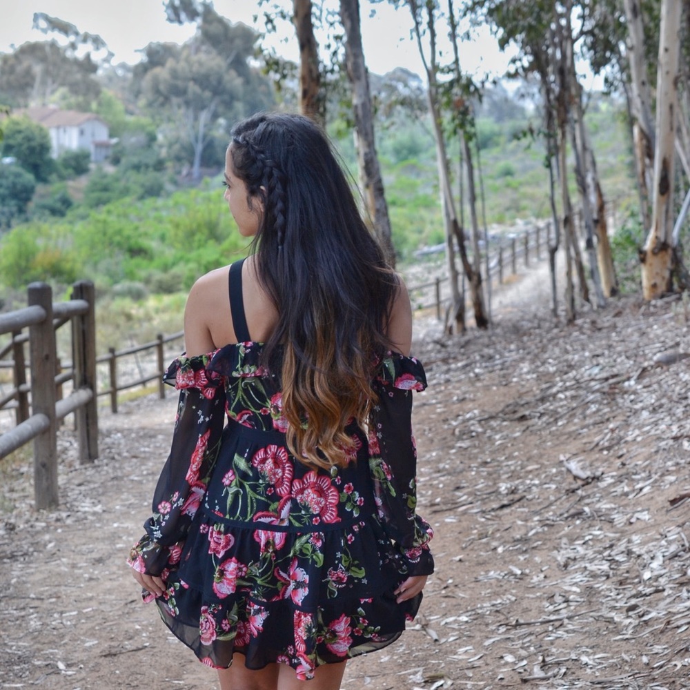 Flirty Floral Shoulder Cut Out Dress from Express